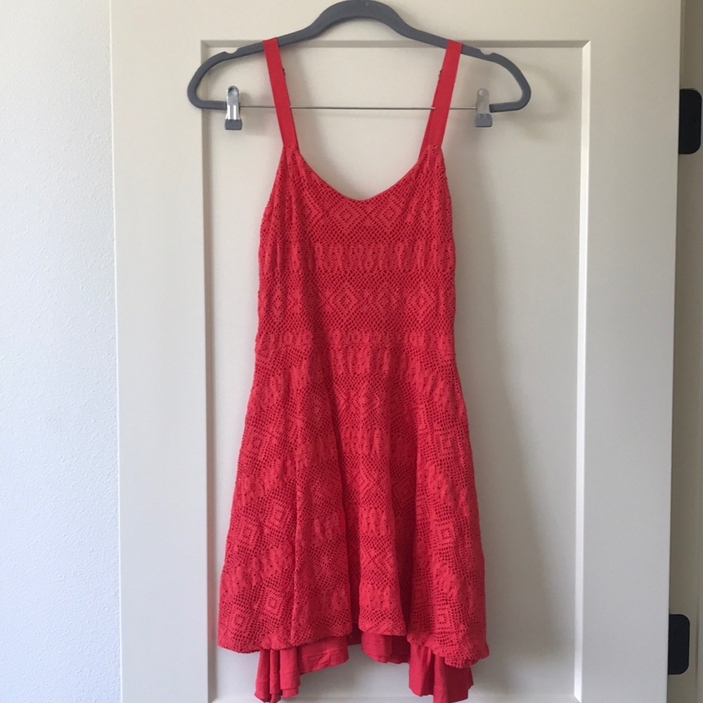 Eight Sixty Coral-Red Crochet Dress
